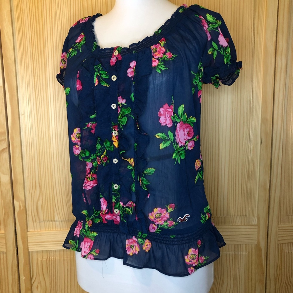 Hollister Navy Floral Top